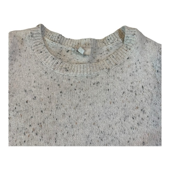 LOFT Button Sleeve Sweater Crew Neck Dress in Speckled Oatmeal Cream Size S - Picture 8 of 15